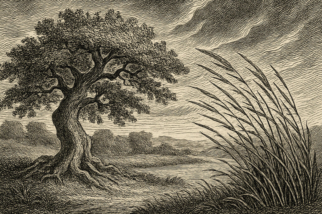 Illustration de Le Chêne et le Roseau de Jean de La Fontaine