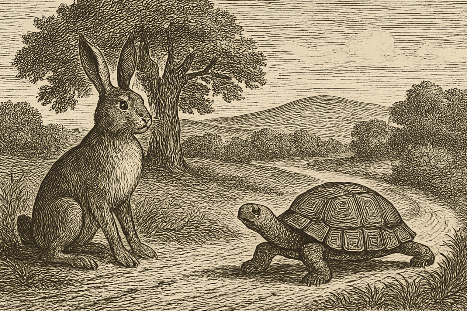 Illustration de Le Lièvre et la Tortue de Jean de La Fontaine