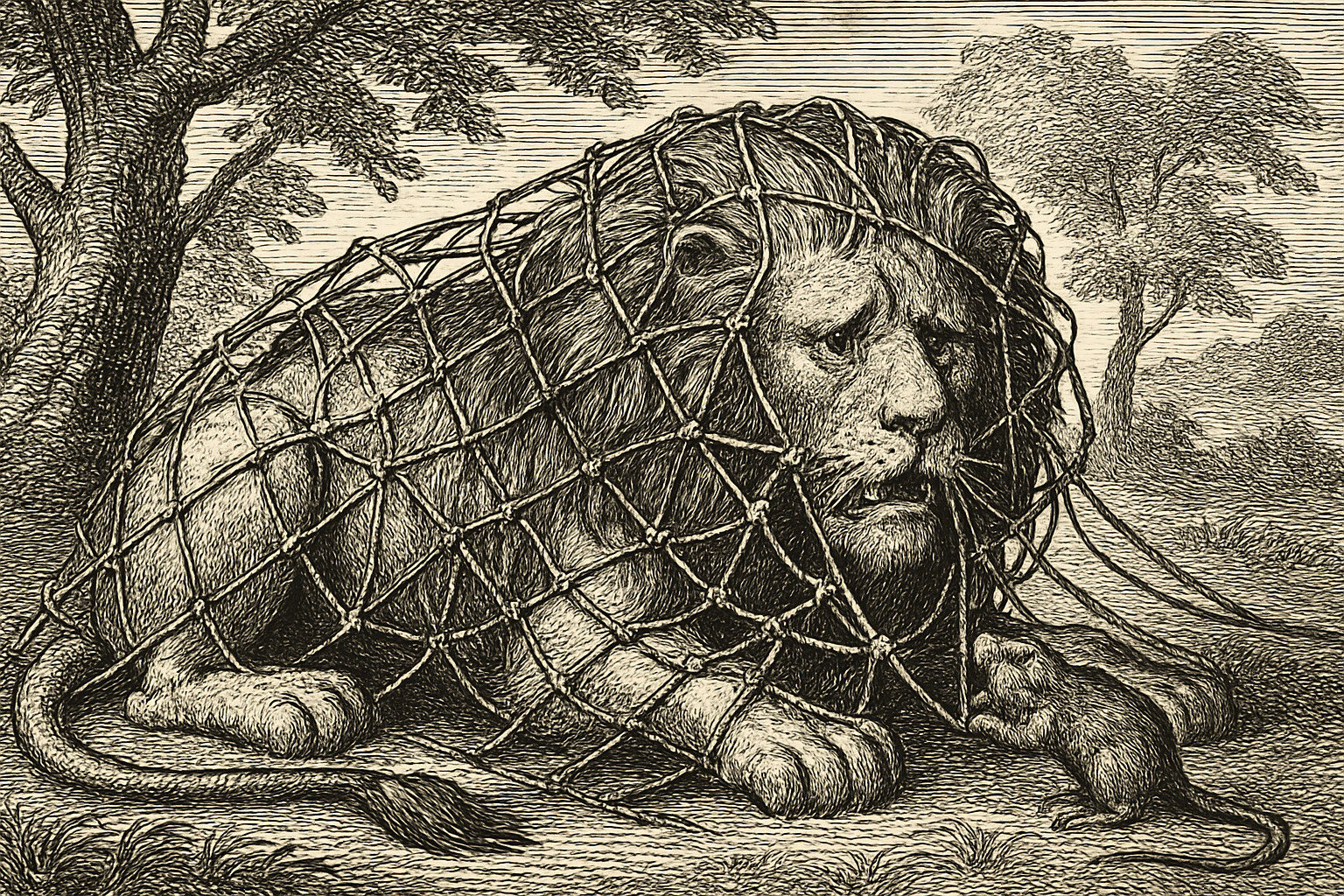 Illustration de Le Lion et le Rat de Jean de La Fontaine