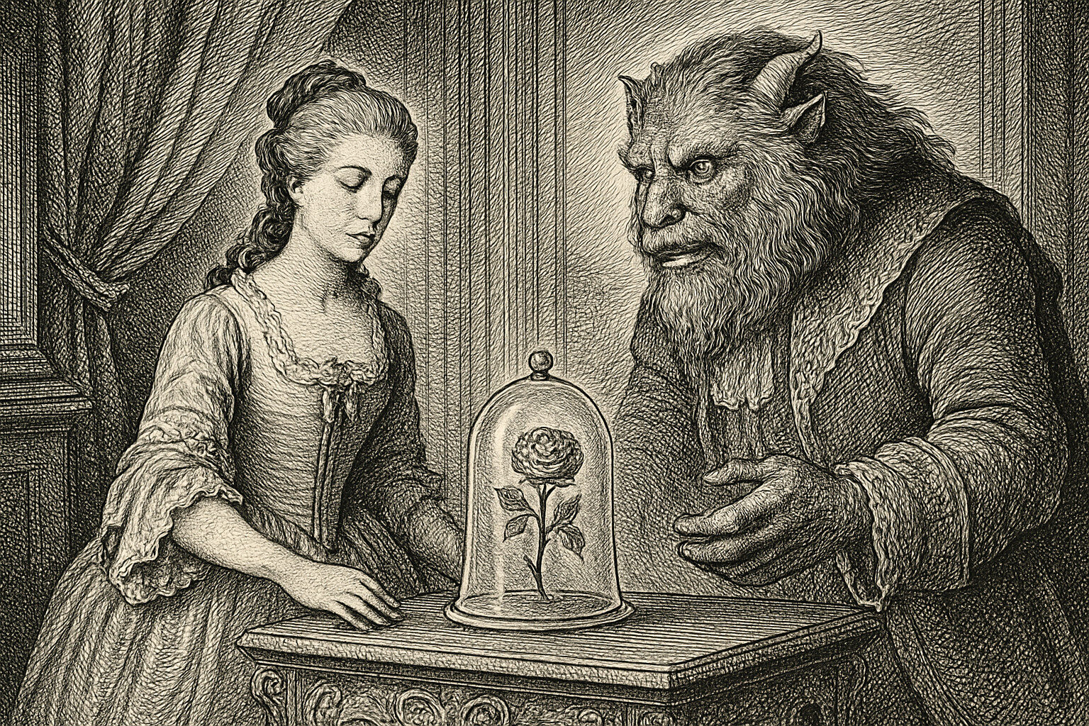Illustration de La Belle et la Bête de Mme Leprince de Beaumont