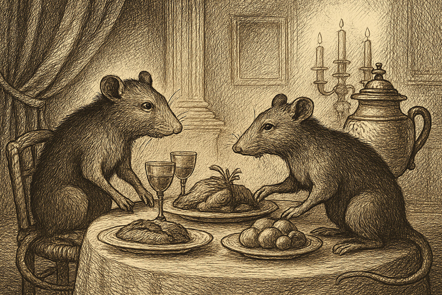 Illustration de Le Rat de ville et le Rat des champs de Jean de La Fontaine