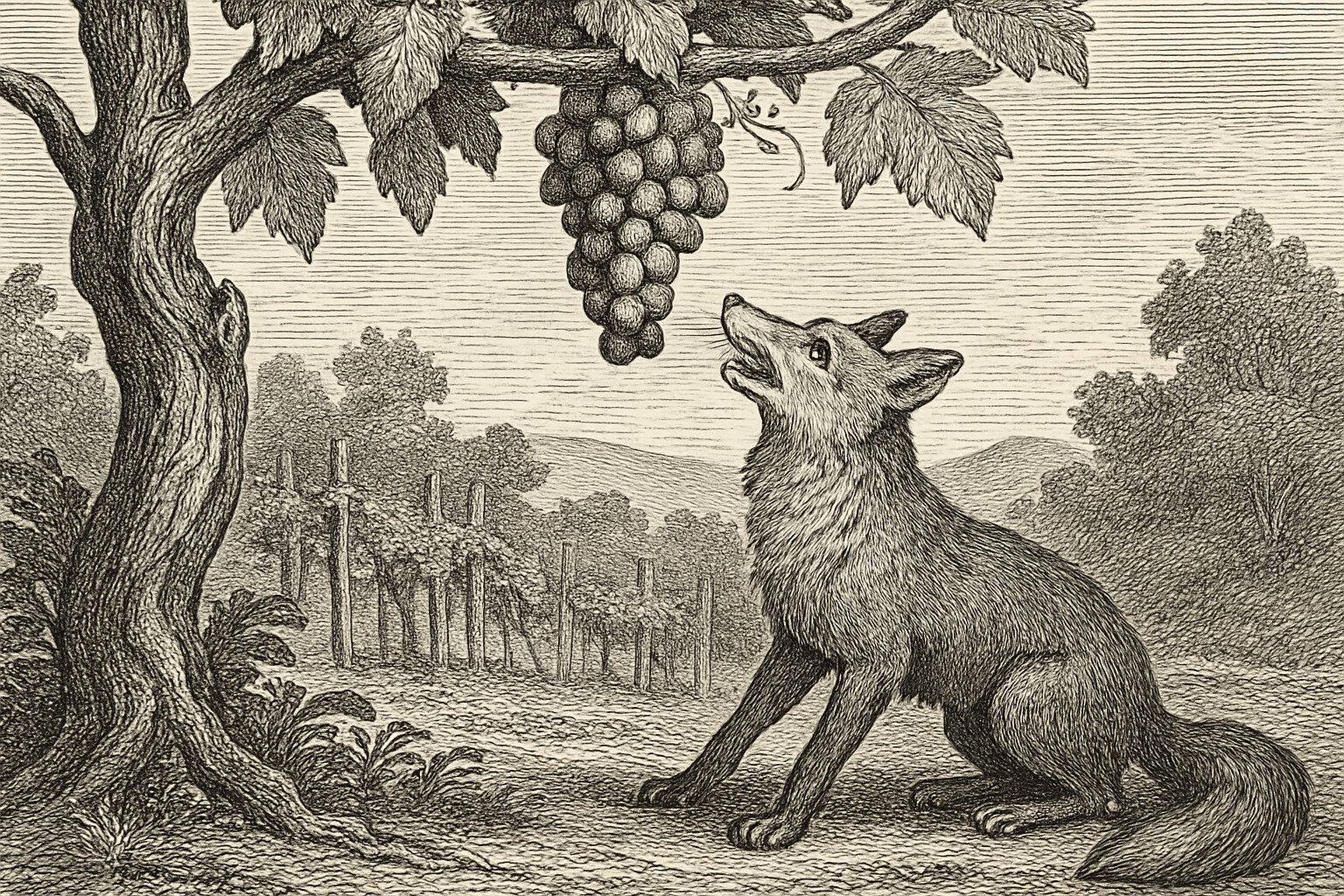 Illustration de Le Renard et les Raisins de Jean de La Fontaine