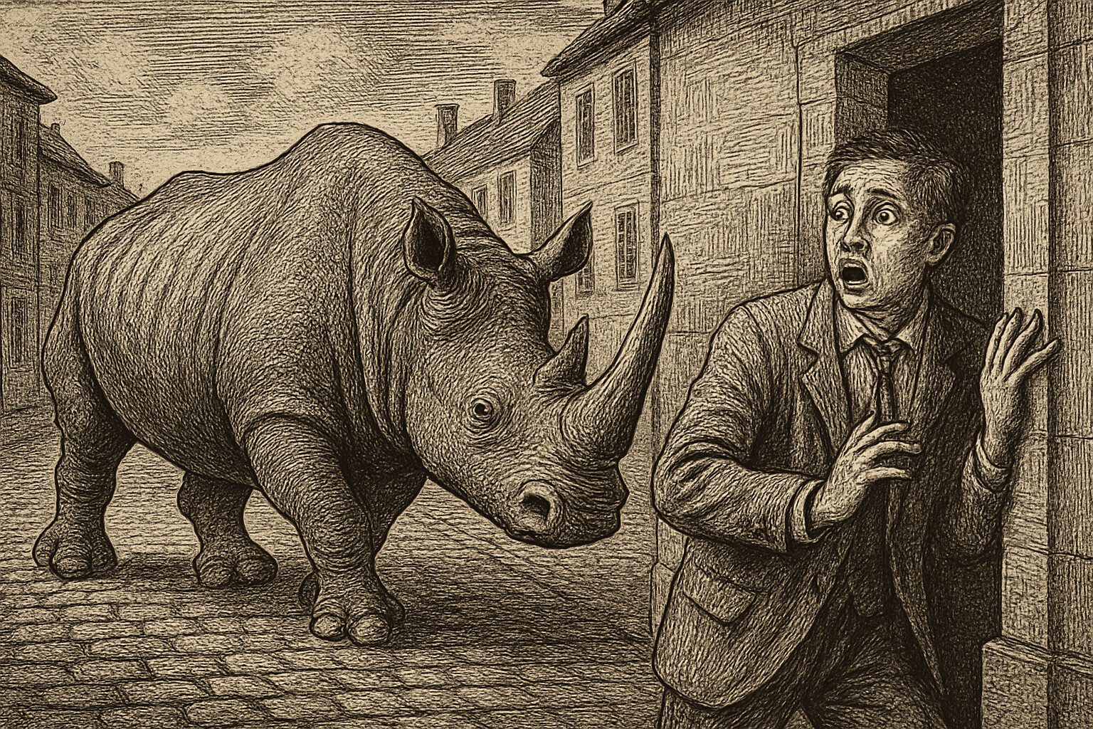 Illustration de Rhinocéros de Eugène Ionesco