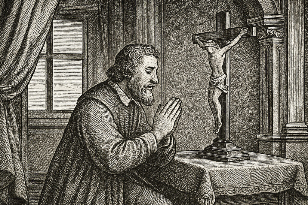 Illustration de Résumé Tartuffe de Molière, mettant en scène un personnage central dans un intérieur classique.