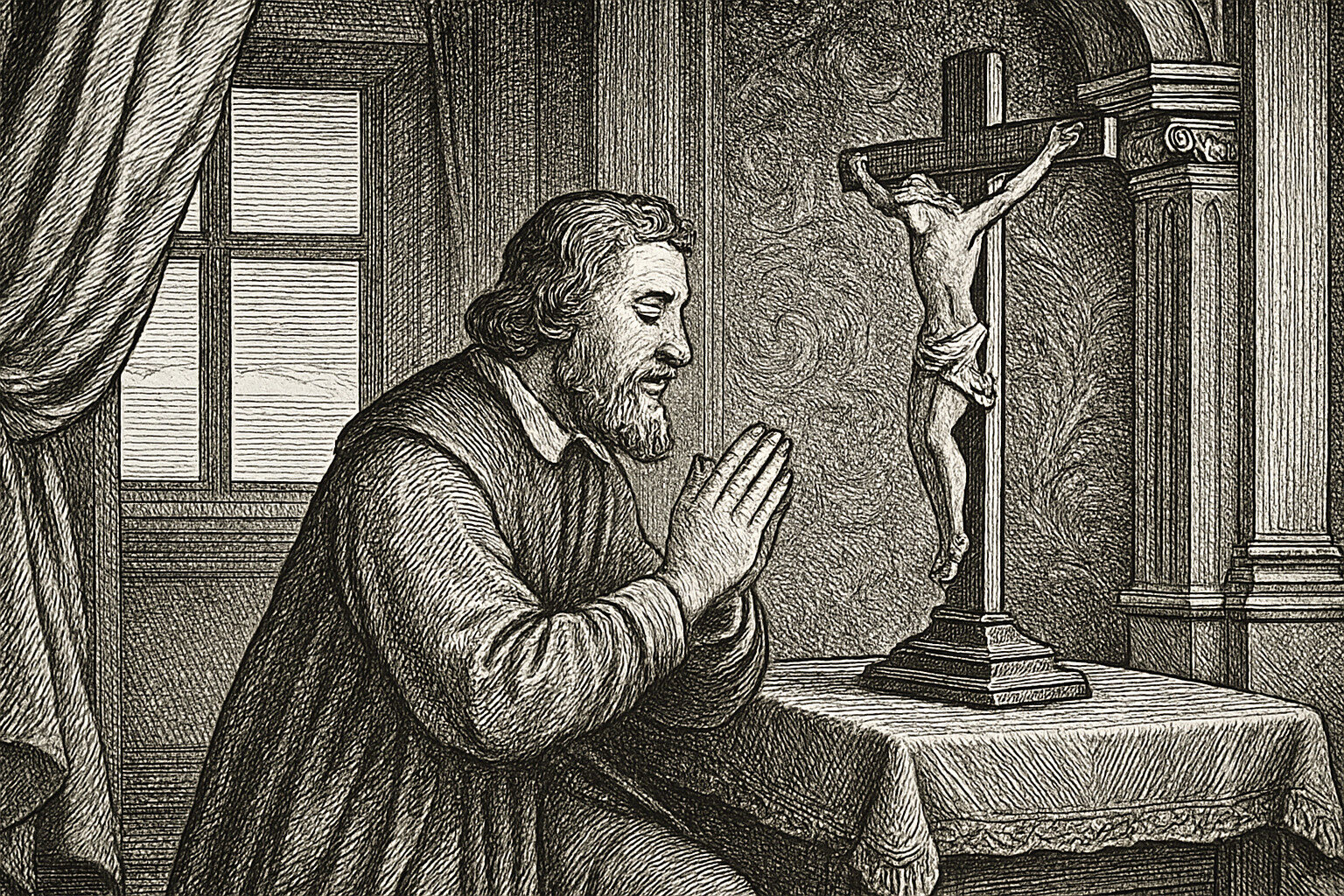 Illustration de Résumé Tartuffe de Molière, mettant en scène un personnage central dans un intérieur classique.